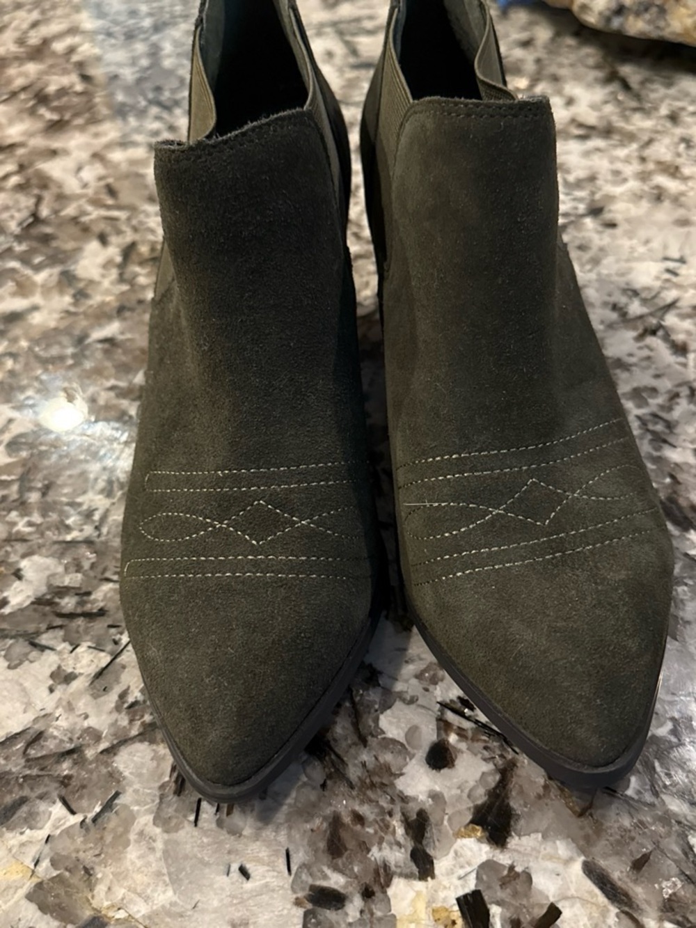 Bella Vita Olive Green Suede Pointed Ankle Booties